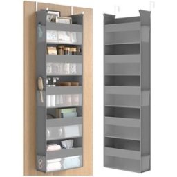 SONGMICS Portaoggetti da appendere in tessuto e rete in nylon trasparente, Grigio Tortora