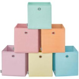 SONGMICS Set di scatole portaoggetti pieghevoli in tessuto organizzatori, Viola Lavanda + Blu Freddo + Verde Lunare + Rosa T / 26L x 26l x 28H cm