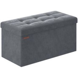 SONGMICS Cassapanca Pieghevole in Velluto con Scatole, Grigio Ardesia / 38 x 76 x 38 cm