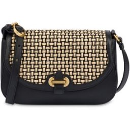 Crossbody Bag Fence in Vitello e Rafia NERO/BEIGE/NERO, one_size, Pollini one_size