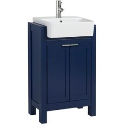 HudsonReed Mobile Bagno Blu Marino da 550mm con Lavabo e Maniglie Moderne con Impugnatura a Dito Cromate - Warwick