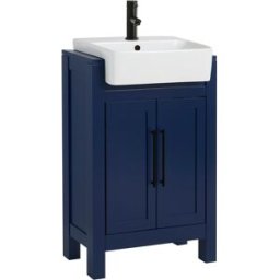 HudsonReed Mobile Bagno Blu Marino da 550mm con Lavabo e Maniglie Nere Moderne con Barra a T - Warwick