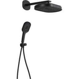 Tecom KIT DOCCIA PLAZA NERO BRACCIO 350 mm SOFFIONE ABS 360X250 mm E DOCCETTA 3 GETTI