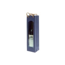 ratioform Sacchetto regalo, blu, 100 x 80 x 360 mm, per 1 bottiglia, con finestra