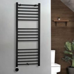HudsonReed ...Scaldasalviette Elettrico Diritto Nero - 1200mm x 500mm - con Elemento Termostatico Wi-Fi con Presa Elettrica - Nox - ECOSO by Hudson Reed
