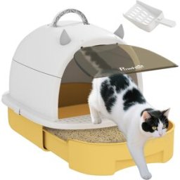 Pawhut Lettiera Chiusa per Gatti con Vassoio Estraibile Filtro al Carbone Paletta e Maniglia Superiore 40,5x52x39 cm Giallo e Bianco Aosom Italy