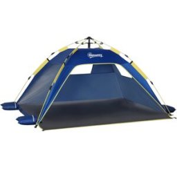 Outsunny Tenda da Spiaggia Pop Up con 2 Finestre Traforate e Porta Richiudibile, 220x173x120cm Blue e Giallo Aosom