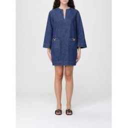 Valentino Abito a caftano in denim di cotone Blue Taglia 40