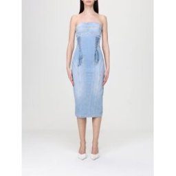 Elisabetta Franchi Abito midi in denim di cotone Blue Taglia 44