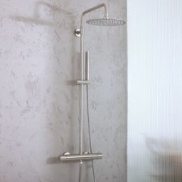 HudsonReed Colonna Doccia Acciaio Inox - Miscelatore termostatico- soffione rotondo- doccetta - Elements