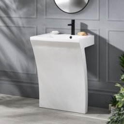 HudsonReed Lavabo Bagno con Colonna Design a 7 Bianco 835x580mm - Stile Moderno - Seven