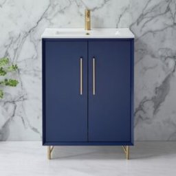 HudsonReed Mobile Bagno Blu Marino 610mm - Lavabo - Maniglie con Barra a T oro satinato