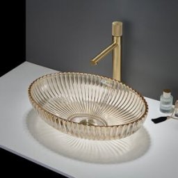 HudsonReed Lavabo Appoggio Ovale Vetro Cristallo Ambrato 510x350mm - Senza foro rubinetto - Kenton