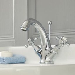 HudsonReed Rubinetto Lavabo Monoforo Miscelatore a Croce Design Tradizionale Cromo e Bianco - Elizabeth