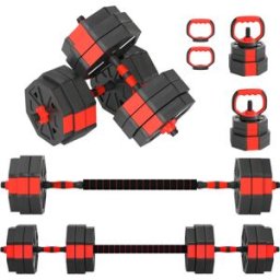 Sportnow Set Pesi da Palestra 4 in 1 da 30kg, Convertibile in Kettlebell, 2 Manubri, Bilanciere e Supporto Flessioni, Rosso Aosom Italy