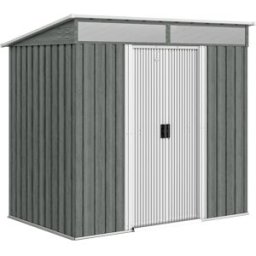 Outsunny Casetta da Giardino 2m² in Acciaio Zincato con Kit Fondazione, Prese d'Aria, Capanno da Giardino con Finestre Trasparente, Tetto Inclinato, Porta Scorrevole Bloccabile, 2 Ganci, Grigio Chiaro Aosom Italy