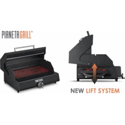 Barbecue a carbone Woody Lift con griglie a tondino, da appoggio, nero, Pianeta Grill