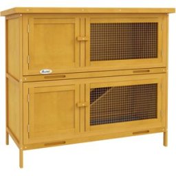Pawhut Conigliera a 2 Livelli in Lego di Abete e Bitume con Rampa, 2 Vassoi Estraibili 4 Porte, 97x44x91 cm, Giallo Aosom Italy