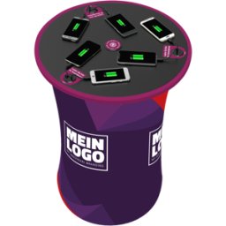 akkut Tavolino alto da bar mobile CHAT EXPO dal design personalizzato con cavi di ricarica per smartphone e ricarica wireless ; 59x59x100 cm (LxLxH); multicolore; struttura nero