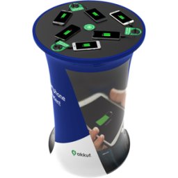 akkut Tavolino alto da bar mobile CHAT EXPO dal design con cavi di ricarica per smartphone e ricarica wireless ; 59x59x100 cm (LxLxH); multicolore; struttura nero