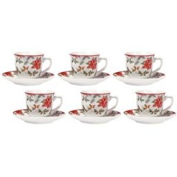 Vestiamo Casa Gran Natale - Servizio da caffè in Porcellana 6 tazzine con piattini Christmas Blossoms