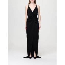 Elisabetta Franchi Abito lungo in raso con paillettes Nero Taglia 40