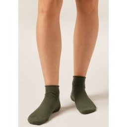 Calzedonia Calzini Corti Senza Elastico in Cotone Donna Verde 36-38