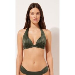 Calzedonia Triangolo Imbottito Costume Shiny Satin Donna Verde 3
