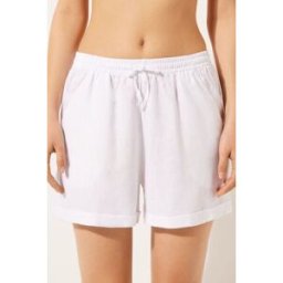 Calzedonia Pantaloncini Corti in Lino e Viscosa Donna Bianco XS