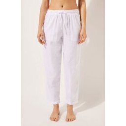 Calzedonia Pantaloni Lunghi Lino e Viscosa Donna Bianco M