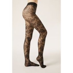 Calzedonia Collant Velati Fiori Donna Nero 3/4
