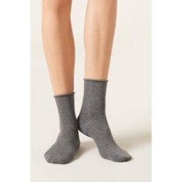 Calzedonia Calzini Corti Senza Elastico in Cotone Donna Grigio 39-41