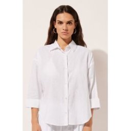 Calzedonia Camicia Corta Lino e Viscosa Donna Bianco S