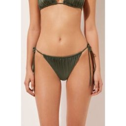 Calzedonia Brasiliana Lacci Costume Shiny Satin Donna Verde S