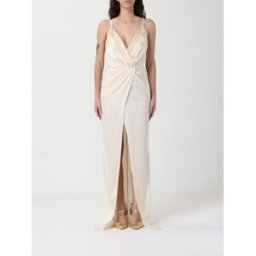 Elisabetta Franchi Abito lungo in raso con paillettes Burro Taglia 44