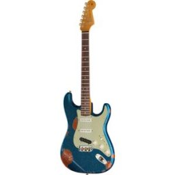 Fender LTD Hotshot Strat HR ALPBoACTS Lake Placid Blue Sparkle su Candy Tangerine Sparkle