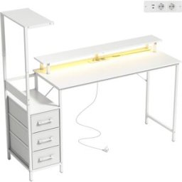 Homcom Scrivania Gaming 147 cm, Tavolo per Computer con Supporto CPU Regolabile e Reversibile, Luci RGB, Prese di Alimentazione, Porte USB e USB-C, Supporto Monitor e 3 Cassetti in Tessuto, Bianco Aosom Italy