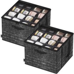 SONGMICS Organizer scarpe con maniglie e coperchio trasparente salvaspazio, Nero Inchiostro / 2