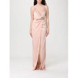 Elisabetta Franchi Abito lungo in raso con paillettes Naturale Taglia 38