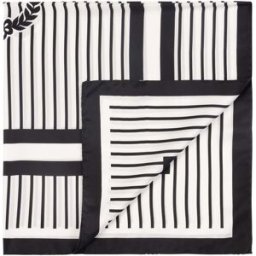 Foulard In Seta Con Stampa quadri su fondo a righe verticali NERO, one_size, Pollini one_size