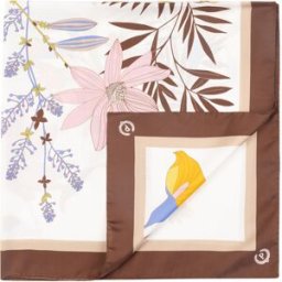 Foulard In Seta Con Stampa di rami di fiori MARRONE, one_size, Pollini one_size