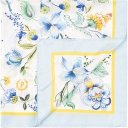 Foulard In Seta Con Stampa floreale su fondo bianco AZZURRO, one_size, Pollini one_size