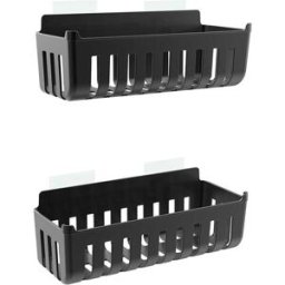 Tecnomat COPPIA CESTINI DOCCIA PORTAOGGETTI COLORE NERO FISSSAGGIO ADESIVO 25x9X11 (LxHxP)