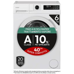 Candy GD 26SS6-S LAVATRICE, Caricamento frontale, 6 kg, 16 programmi, Profondità 39,2 cm, Giri 1200 rpm, Bianco, livello rumorosità centrifuga 72 dB(A), Classe A