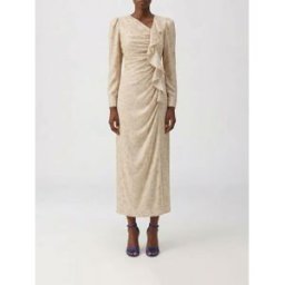 Alessandra Rich Abito midi in seta con stampa floreale Panna Taglia 42