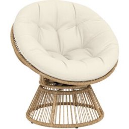 Outsunny Poltrona Papasan Rattan 360° Moon Chair con Cuscino Interni/Esterni, Bianco Crema Aosom Italy