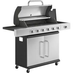 Outsunny Gas Barbecue, 6 Burners, Side Burner, Cast Iron Grill, Cabinet Included. Aosom Italy
