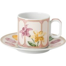 Swarovski Tazzina da caffè espresso con piattino Idyllia, Porcellana, Motivo con stampa in cristallo, citron, Multicolore OS
