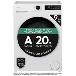 Candy GWD 496B8-S LAVASCIUGA, Caricamento frontale, capacità lavaggio 9 kg, asciugatura 6 16 programmi, Profondità 60 cm, Giri 1400 rpm, Bianco, Nero, Classe D