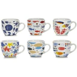 Gusto Casa - Tazzine da caffè in Porcellana Decori Marini Multicolor 9 cl - set 6 pezzi